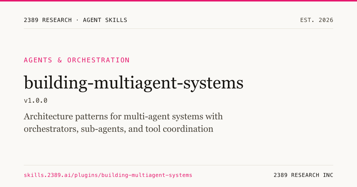 Is 2389 building-multiagent-systems — Agent Systems Plugin for Claude Code ...